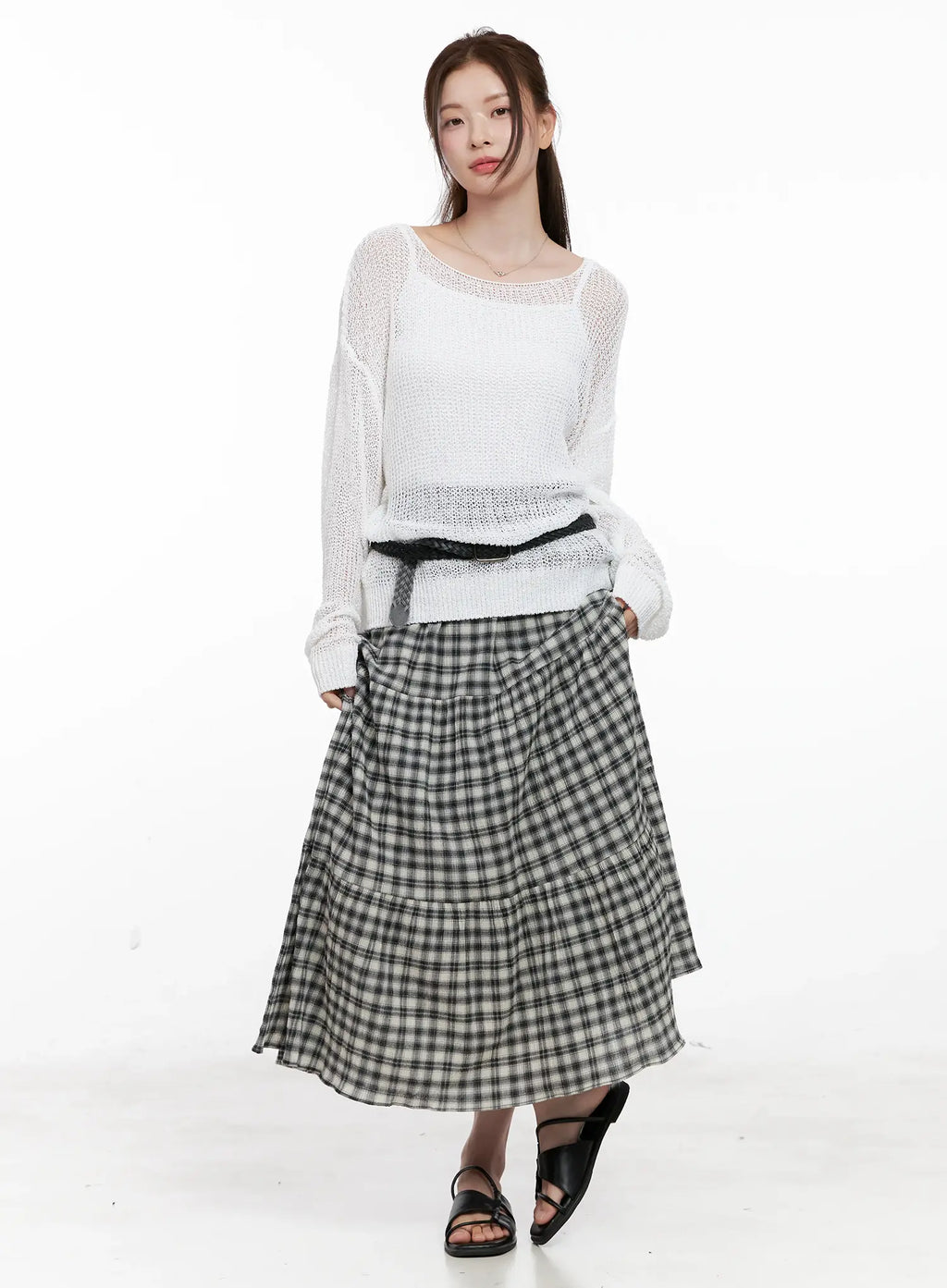 Plaid Cotton Maxi Skirt CL523