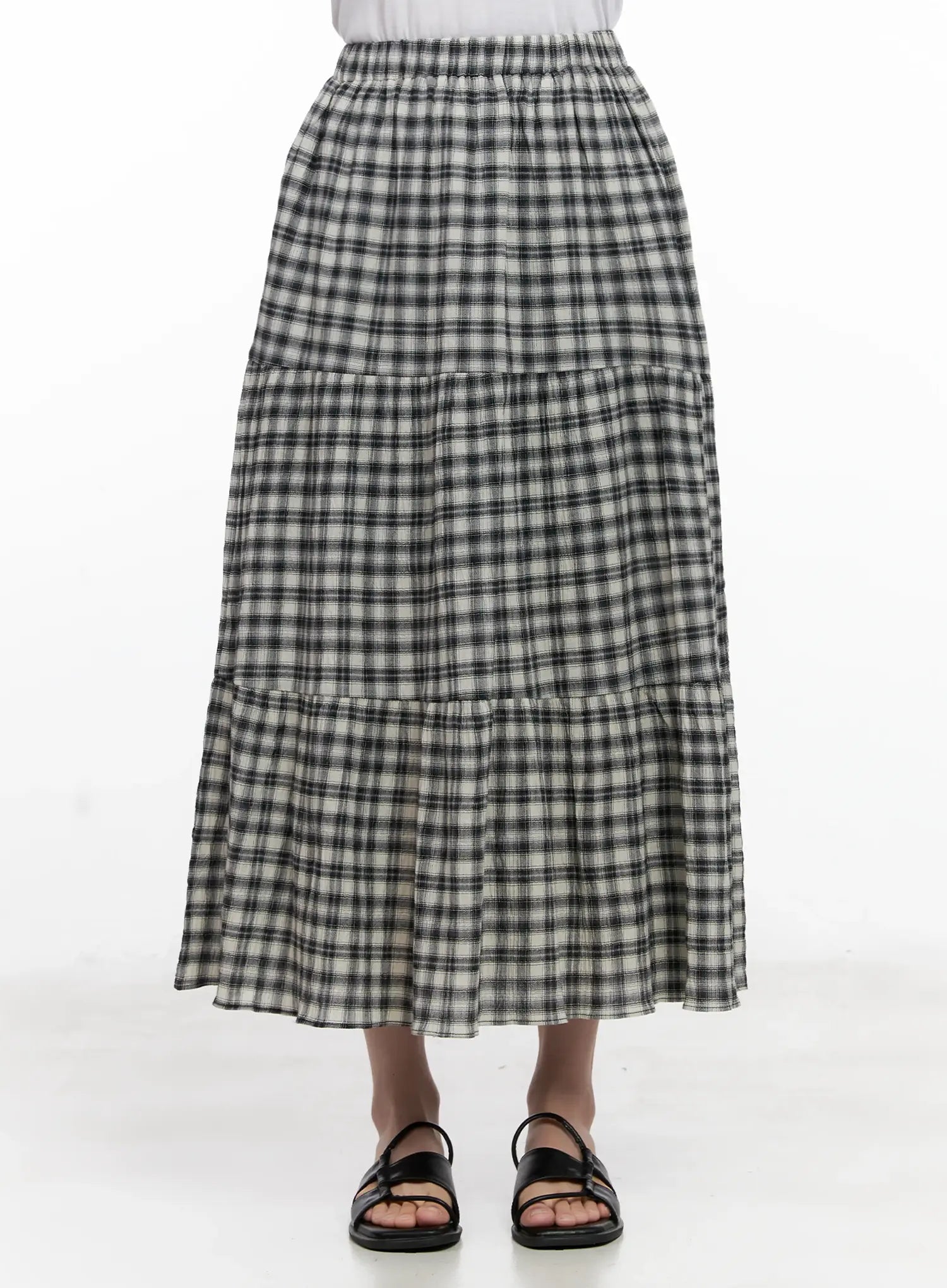 Plaid Cotton Maxi Skirt CL523