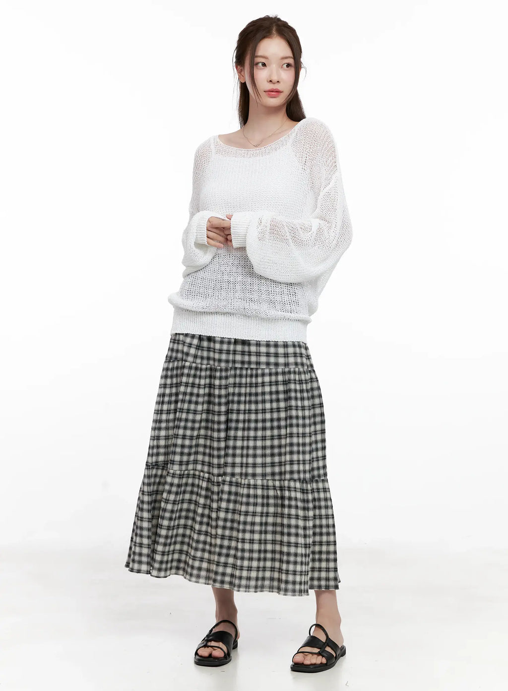 Plaid Cotton Maxi Skirt CL523