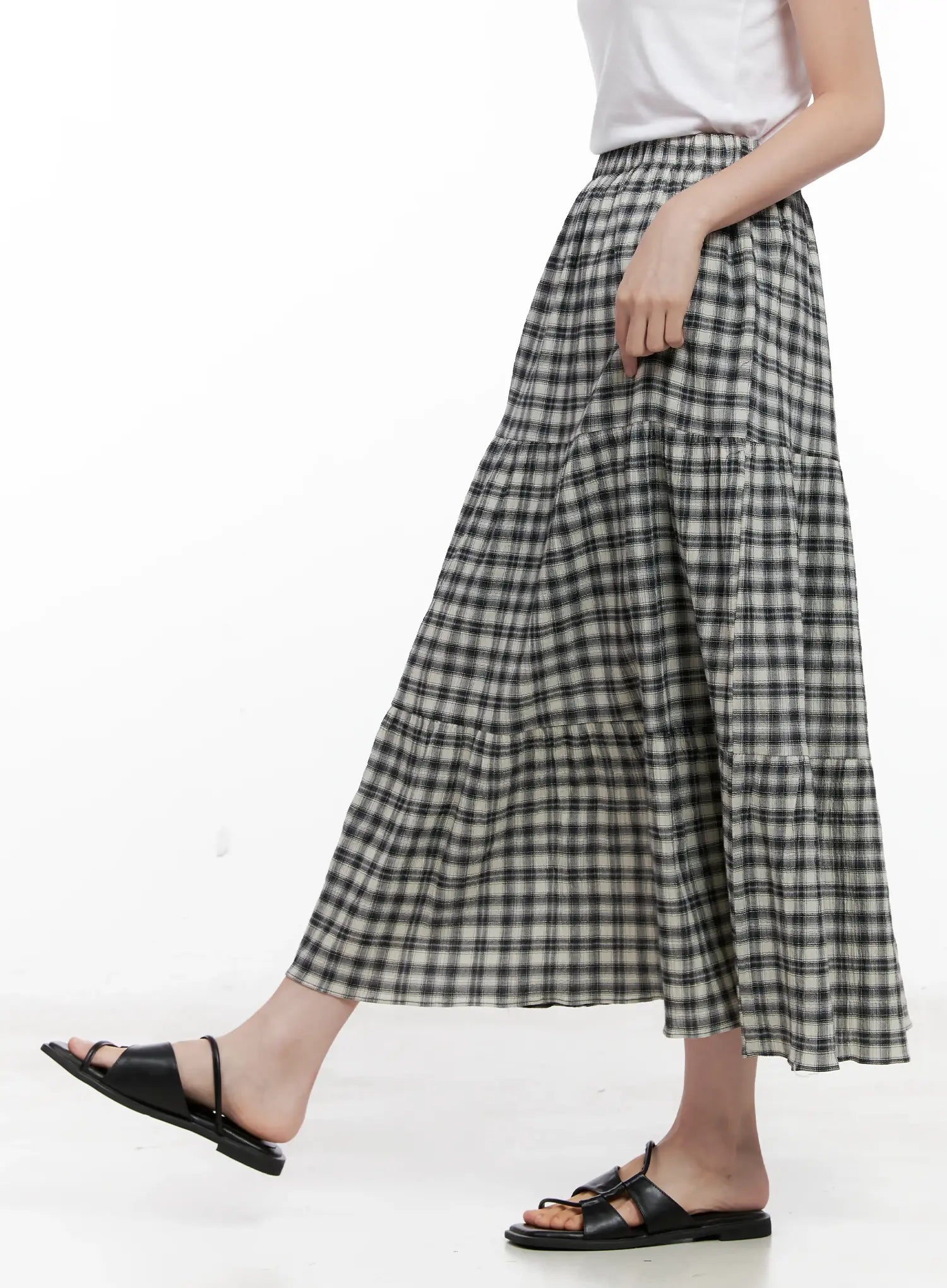 Plaid Cotton Maxi Skirt CL523