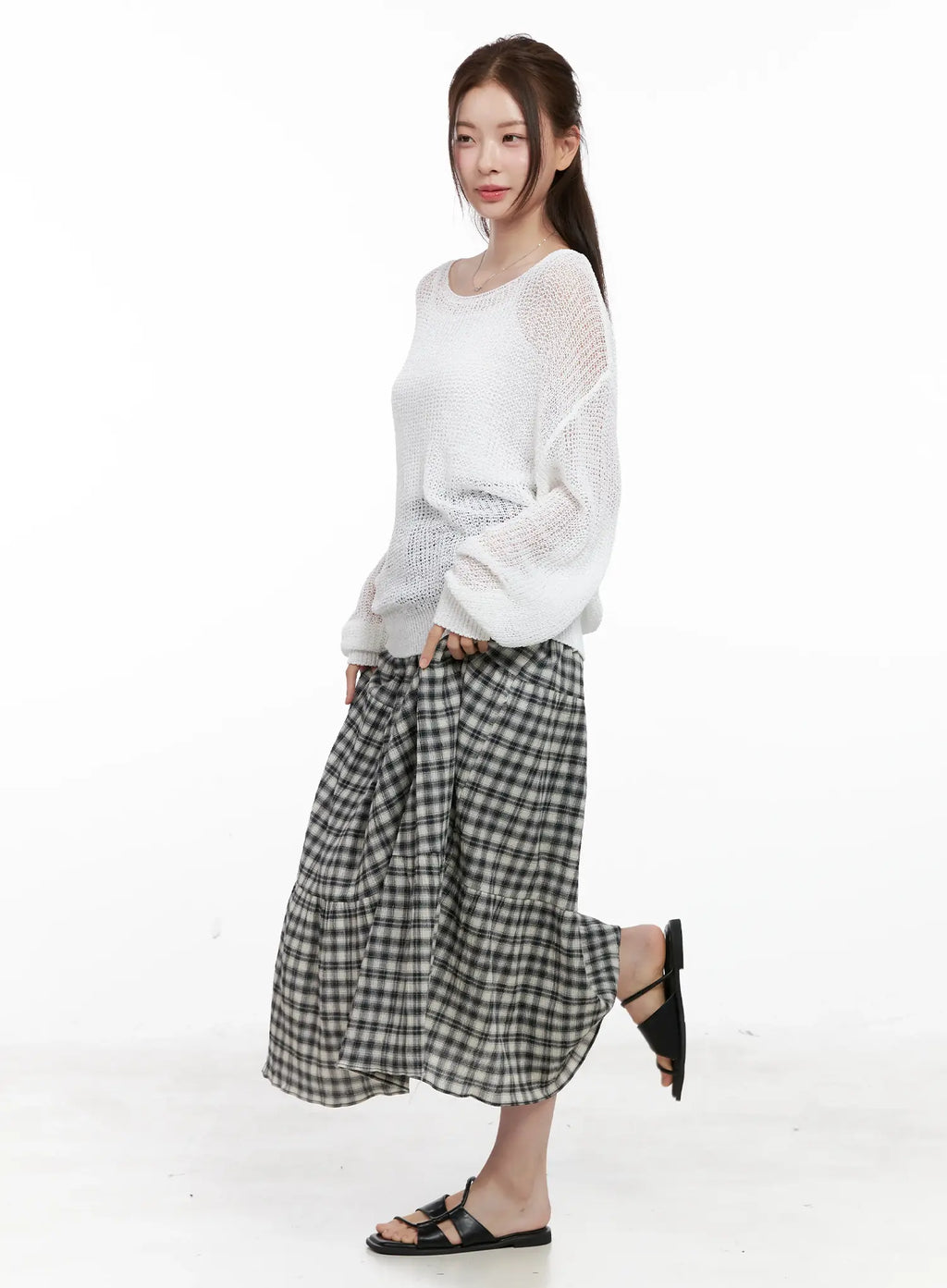 Plaid Cotton Maxi Skirt CL523