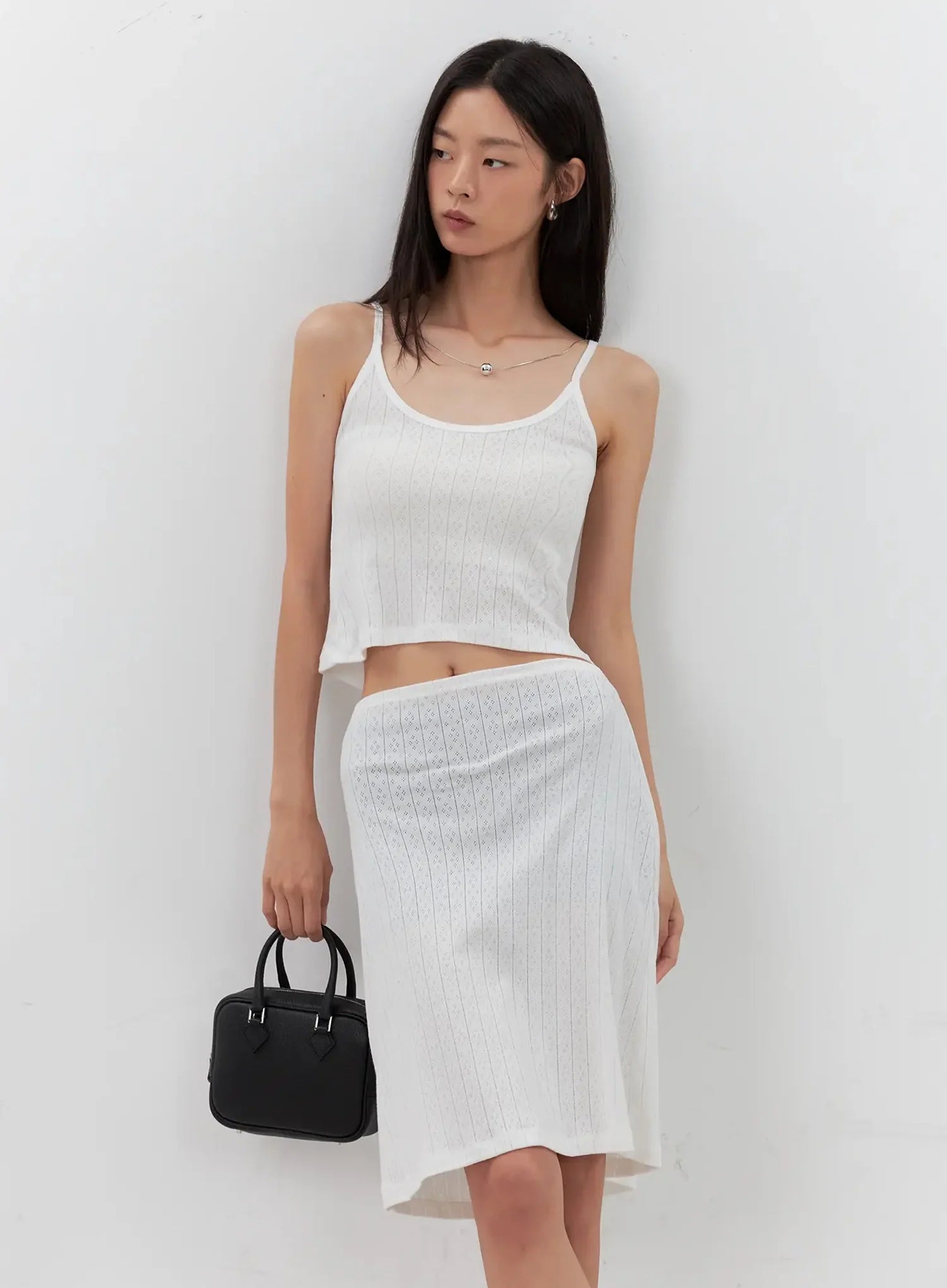 Ribbed Eyelet Midi Skirt IL528