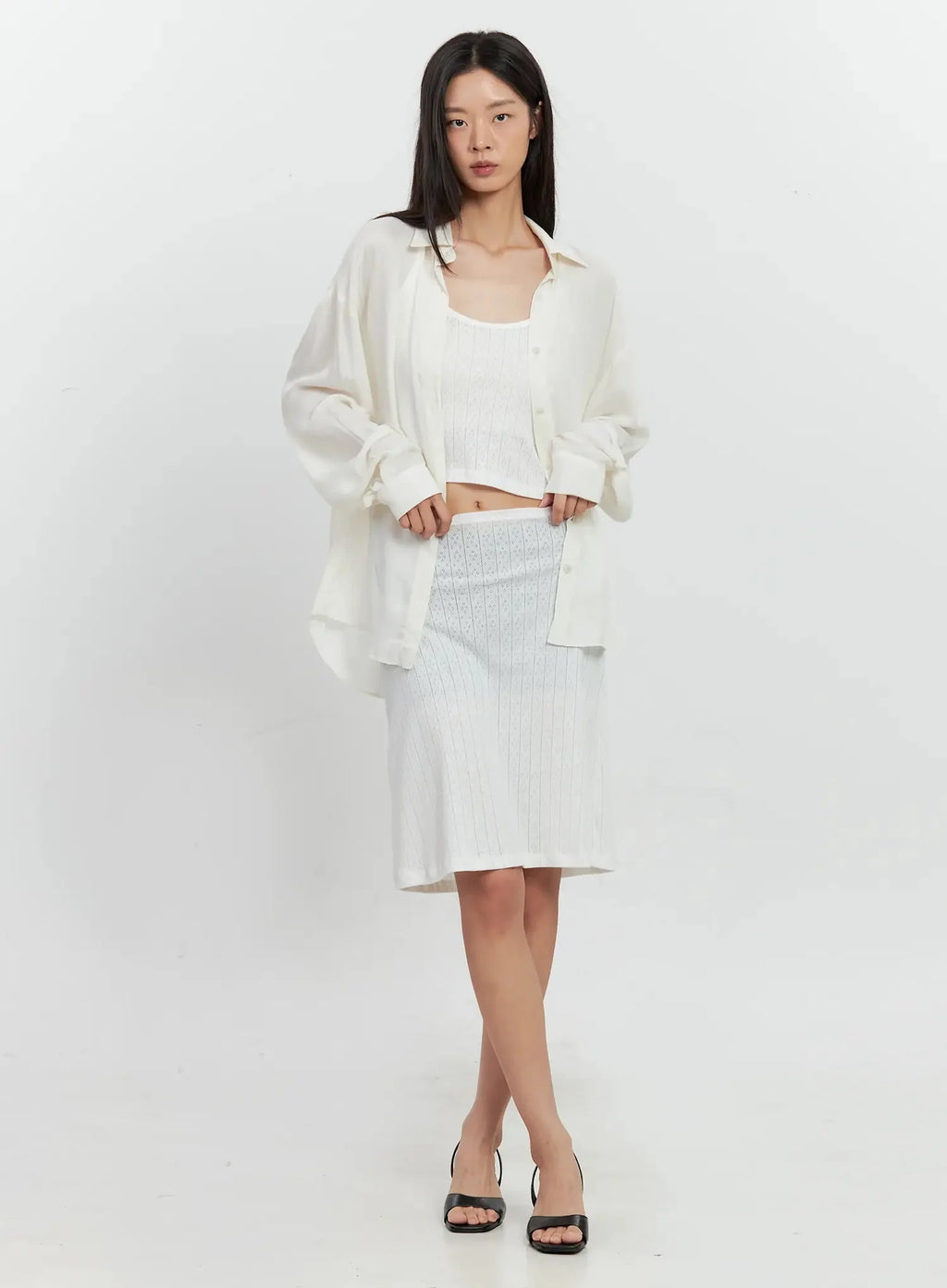 Ribbed Eyelet Midi Skirt IL528