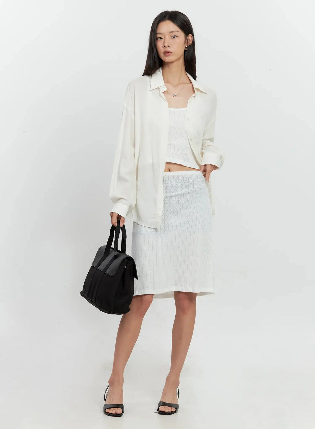 Ribbed Eyelet Midi Skirt IL528