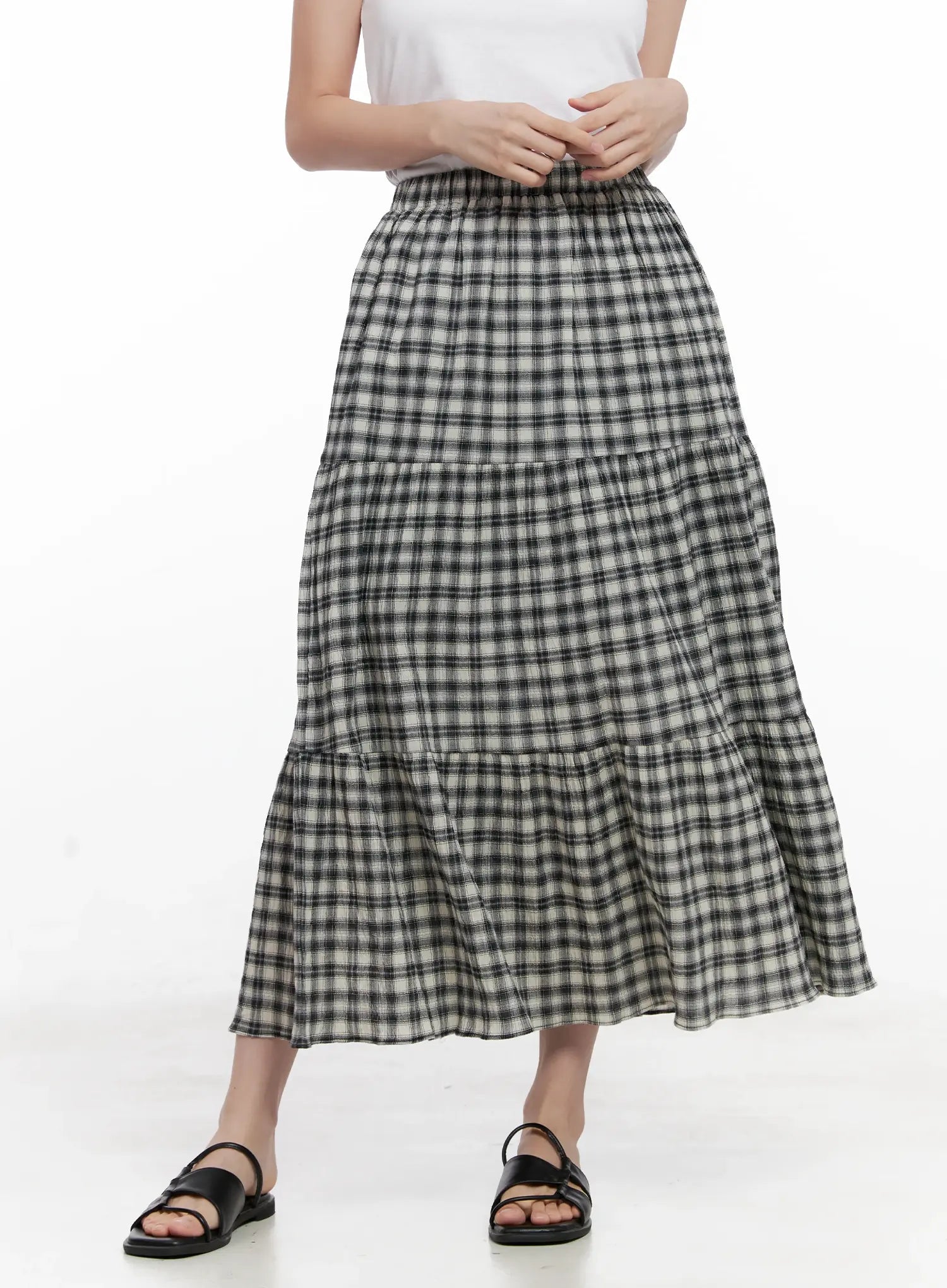 Plaid Cotton Maxi Skirt CL523